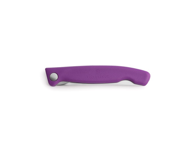 Nóż do warzyw składany Victorinox 6.7835.FC1 - 11 cm z ząbkami fioletowy złożony