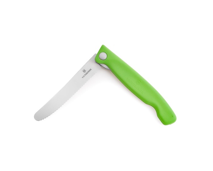 Nóż do warzyw składany Victorinox 6.7836.F4B - 11 cm z ząbkami zielony