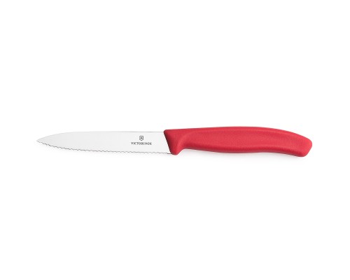 Nóż do warzyw i owoców Victorinox 6.7731.C1 - 10 cm czerwony z ząbkowanym ostrzem