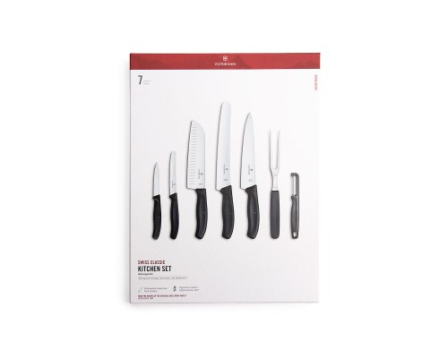 Zestaw 6 noży kuchennych, widelca i obieraczki Victorinox 6.7133.71G czarny